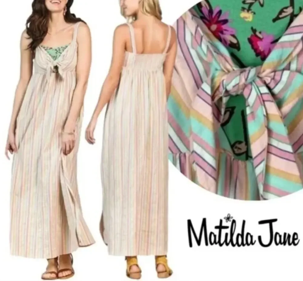 NWT Matilda Jane Maxi Dress Striped “No Baggage” S Spring Summer Sundress New